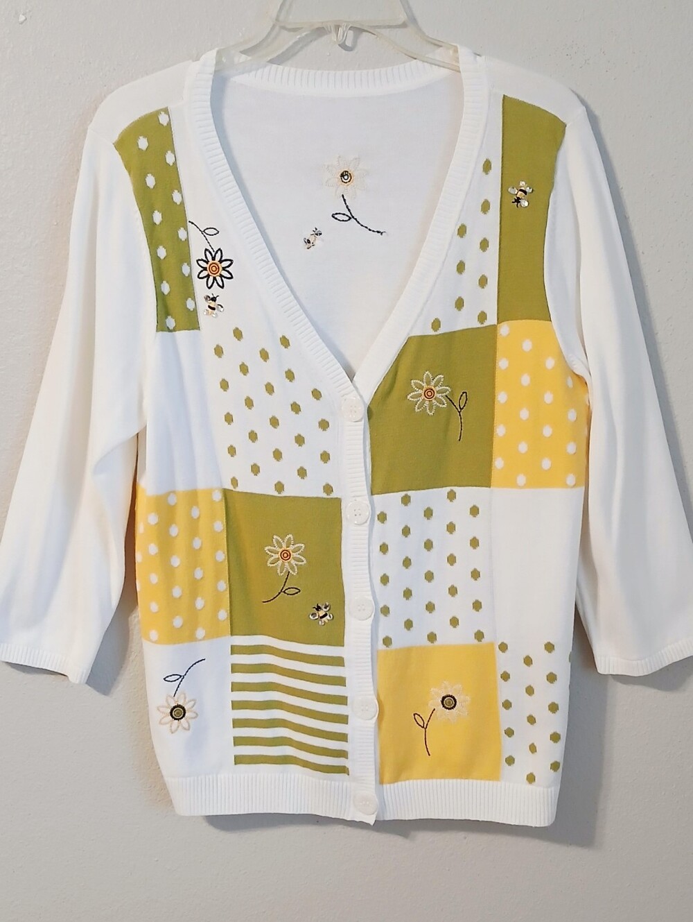 Christopher Banks Bumble Bee Polka Dot Cardigan Embroidered Button Front
